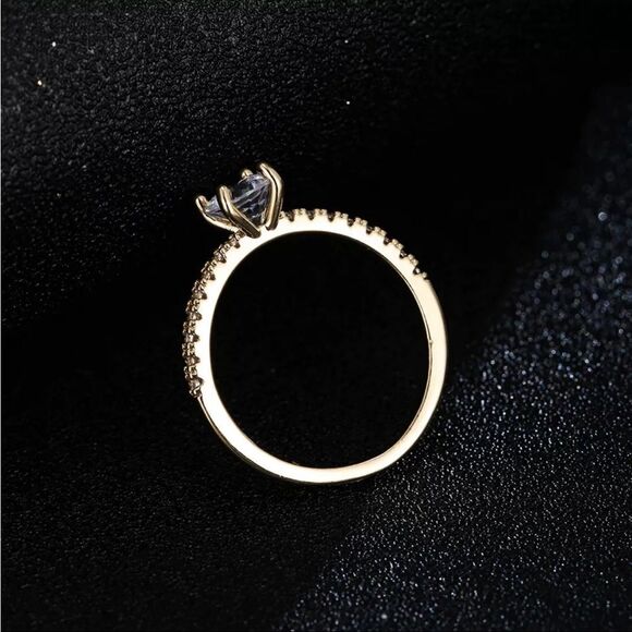 Gold Plated Diamond Cubic Zirconia Solitaire Engagement Ring - Picture 3 of 3